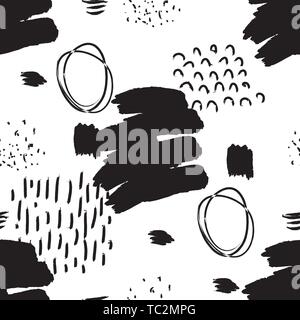 Vector seamless pattern. Abstract background with brush strokes. Ink painted hand made texture Stock Vector