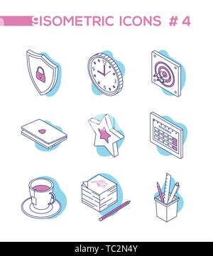 Office work - line design style isometric icons Stock Vector