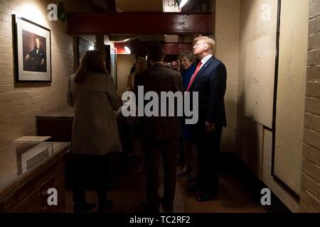 London, UK. 04th June, 2019. U.S President Donald Trump and outgoing British Prime Minister Theresa May tour the Churchill War Rooms June 4, 2019 in London, England. Credit: Planetpix/Alamy Live News Stock Photo