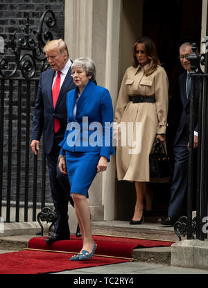 London, UK. 04th June, 2019. London.UK. Prime Minister Theresa May and husband Philip May welcome US President Donald Trump and First Lady Melania Trump to 10 Downing street for a meeting on the second day of the U.S. President and First Lady's three-day State visit. 4 June 2019. Ref: LMK386-MB3000-040619 Gary Mitchell/Landmark Media. Credit: LMK MEDIA/Alamy Live News Stock Photo