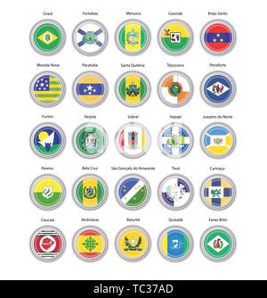 Set of vector icons. Flags of Ceara state, Brazil. 3D illustration. Stock Vector