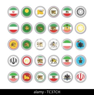 Set of vector icons. Flags of Iran. 3D illustration. Stock Vector