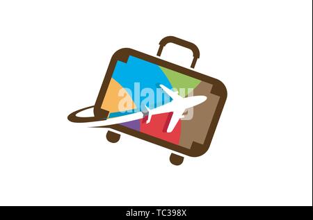 Colorful Suitcase Travel airplane symbol Creative Air Logo Design Illustration Stock Vector
