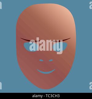 Theatrical mask with cunning emotion. Vector illustration. Bronze mask with gradient on gray background. Stock Vector