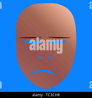 Theatrical mask with sorrowful emotion. Vector illustration. Bronze mask with gradient on blue background. Stock Vector