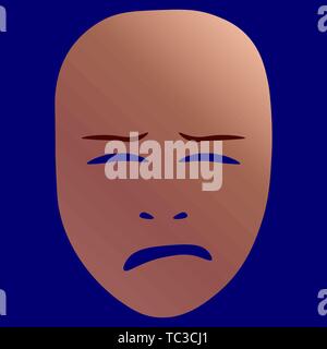 Theatrical mask with crying emotion. Vector illustration. Bronze mask with gradient on blue background. Stock Vector