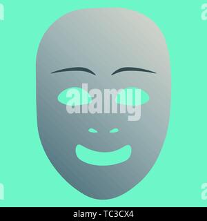 Theatrical mask with joy emotion. Vector illustration. Silver mask with gradient on turquoise background. Stock Vector