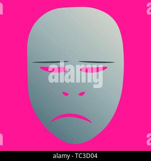 Theatrical mask with sorrowful emotion. Vector illustration. Silver mask with gradient on pink background. Stock Vector