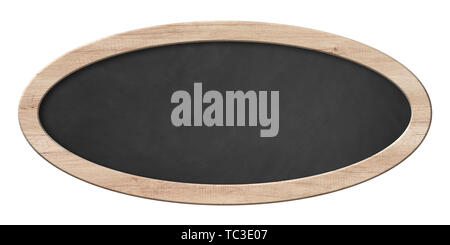 Empty oval blackboard with bright wooden frame. Isolated on white background Stock Photo