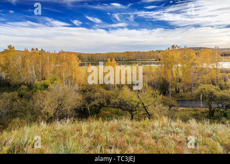 Autumn colors on the shores of Sun Lake on the paddock dam Stock Photo