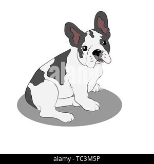 Cute French Bulldog puppy sitting on the floor, vector illustration Stock Vector