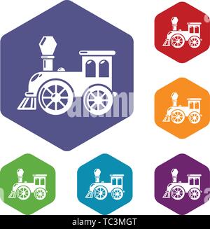 Old train icons vector hexahedron Stock Vector