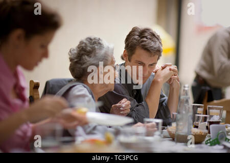 View of three people spending time together. Stock Photo