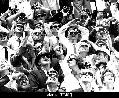 NASA members with guests watching the Apollo 10 liftoff, including Albert Siepert, Belgium's King Baudouin and Queen Fabiola, Mrs Siepert, and Mr And Mrs Emil Mosbacher, May 18, 1969. Image courtesy National Aeronautics and Space Administration (NASA). () Stock Photo