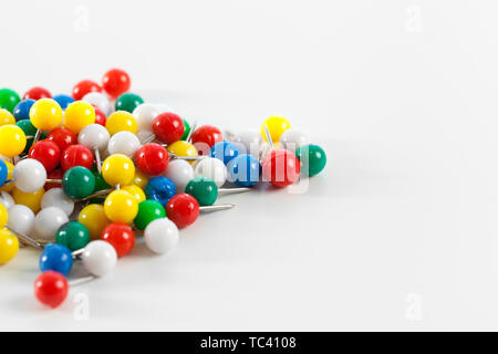 colorful color push pins isolated on white background Stock Photo