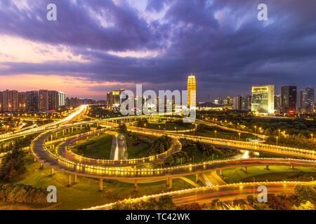 The fast-growing Zhengzhou --Night view of Cheng Tung New District Stock Photo