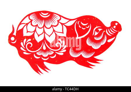 Spring Festival Paper Cutting - Pig Stock Photo