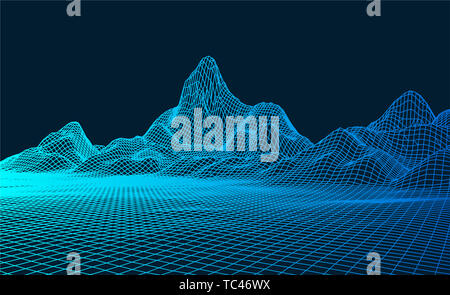 Abstract three-dimensional digital terrain of big data concept, graphics with artificial intelligence concept Stock Photo