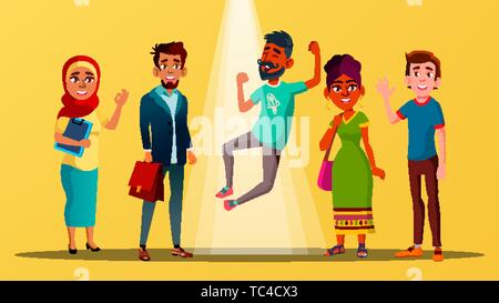 Multicultural Characters Happy For Vacancy Vector Stock Vector