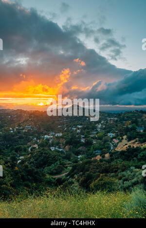 Sunset view from Runyon Canyon Park in the Hollywood Hills, Los Angeles, California Stock Photo