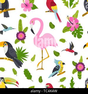 Seamless pattern with cute birds and plants Stock Vector