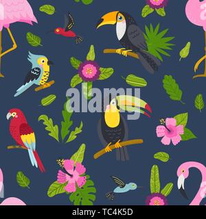 Seamless pattern with cute birds and plants Stock Vector