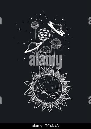 Set of planets and sun draws design Stock Vector