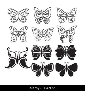 Set of butterflies, isolated on white, collection of silhouettes, EPS 8. Set of butterflies, isolated on white, collection of silhouettes, EPS 8. Stock Vector
