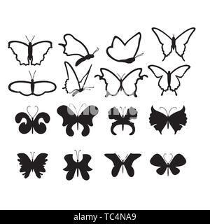 Set of butterflies, isolated on white, collection of silhouettes, EPS 8. Set of butterflies, isolated on white, collection of silhouettes, EPS 8. Stock Vector