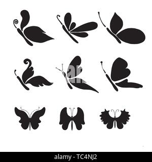 Set of butterflies, isolated on white, collection of silhouettes, EPS 8. Set of butterflies, isolated on white, collection of silhouettes, EPS 8. Stock Vector