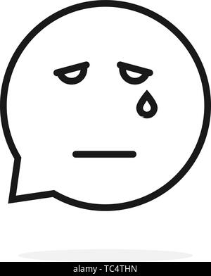 black thin line sad emoji speech bubble logo on white Stock Vector