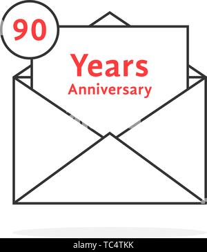 thin line 90 years anniversary logo like black open letter Stock Vector