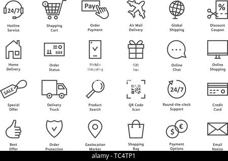 simple set of black thin line ecommerce icon Stock Vector