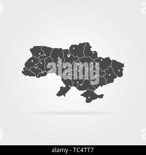 black simple ukraine map pin with shadow Stock Vector