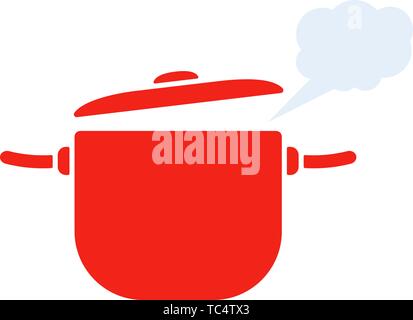 red pan with steam icon Stock Vector