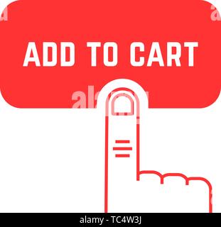 add to cart button with red thin line palm Stock Vector