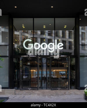 Entrance to Google UK headquarters offices in Pancras Square near Kings Cross in London, England Stock Photo