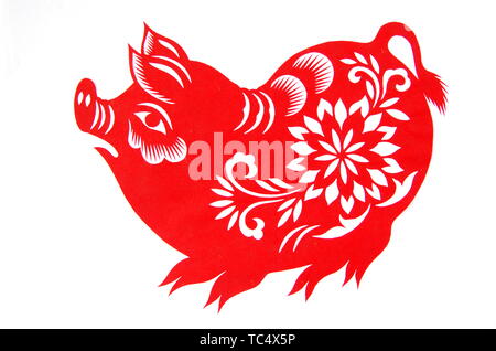 Spring Festival Paper Cutting - Pig Stock Photo