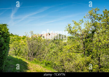 View to old town Labin with church near Rabac in spring in Istria, Croatia, Europe Stock Photo