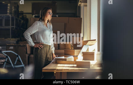 Selling online business owner at office. Businesswoman working at online business store. Stock Photo