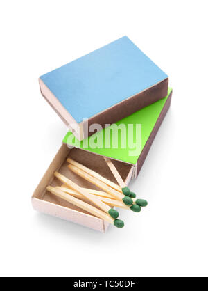Boxes with matches on white background Stock Photo