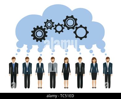 business men and women develop a common idea with gears vector illustration EPS10 Stock Vector