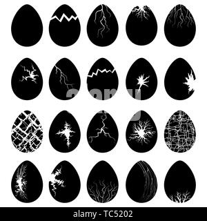 Set of Egg Silhouettes with Crack. Stock Vector