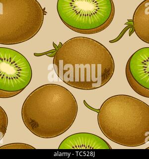 kiwi vector pattern on color  background Stock Vector