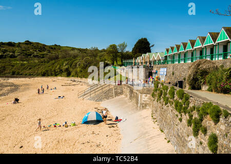The sandy beach at Langland Bay  on the Gower peninsula, on a warm sunny spring day, Swansea, south Wales UK Stock Photo