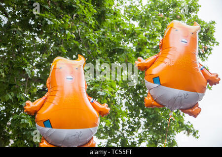 LONDON, UK - June 4th, 2019: Baby Donald Trump helium balloons during an Anti Trump rally in Central London Stock Photo