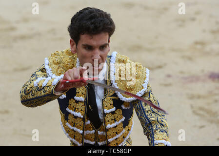 Spanish matador Tomas Campos is seen being tossed by a Las Ramblas ...