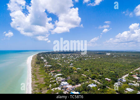 Sanibel Island Florida,Gulf of Mexico beach,West Gulf Drive homes resorts hotels,aerial overhead view,FL190514d06 Stock Photo