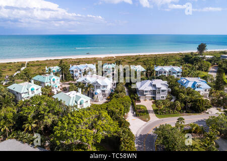 Sanibel Island Florida,Gulf of Mexico beach,East Gulf Drive homes,Colony Beach Estates,aerial overhead view,FL190514d09 Stock Photo
