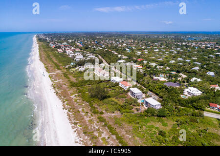 Sanibel Island Florida,Gulf of Mexico beach,East Gulf Drive homes,Kinzie,aerial overhead view,FL190514d14 Stock Photo
